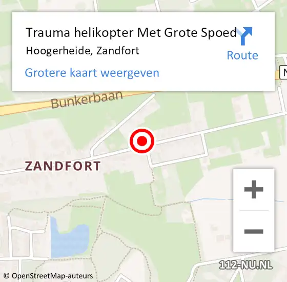 Locatie op kaart van de 112 melding: Trauma helikopter Met Grote Spoed Naar Hoogerheide, Zandfort op 9 februari 2025 17:18