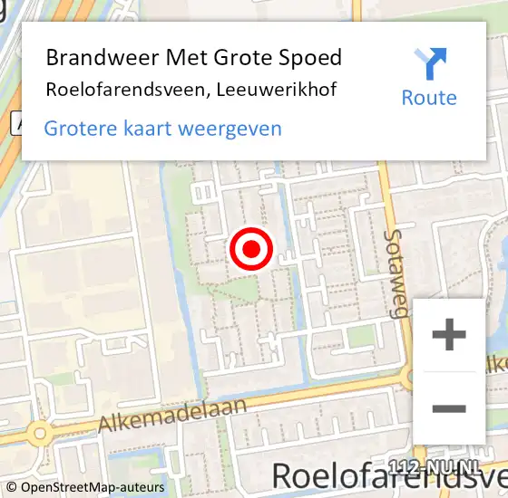 Locatie op kaart van de 112 melding: Brandweer Met Grote Spoed Naar Roelofarendsveen, Leeuwerikhof op 6 november 2014 04:54