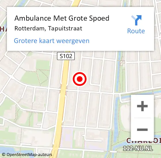 Locatie op kaart van de 112 melding: Ambulance Met Grote Spoed Naar Rotterdam, Tapuitstraat op 9 februari 2025 22:21