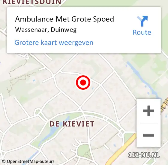Locatie op kaart van de 112 melding: Ambulance Met Grote Spoed Naar Wassenaar, Duinweg op 10 februari 2025 08:08