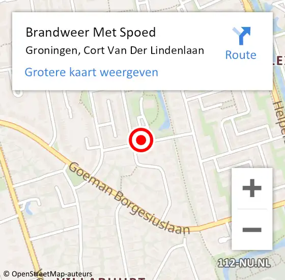 Locatie op kaart van de 112 melding: Brandweer Met Spoed Naar Groningen, Cort Van Der Lindenlaan op 6 november 2014 07:33