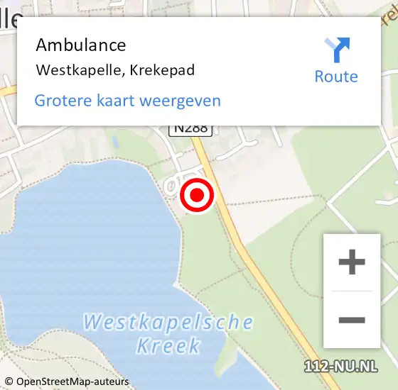 Locatie op kaart van de 112 melding: Ambulance Westkapelle, Krekepad op 6 november 2014 07:47