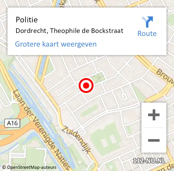 Locatie op kaart van de 112 melding: Politie Dordrecht, Theophile de Bockstraat op 10 februari 2025 11:19