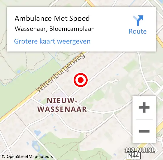 Locatie op kaart van de 112 melding: Ambulance Met Spoed Naar Wassenaar, Bloemcamplaan op 10 februari 2025 15:36