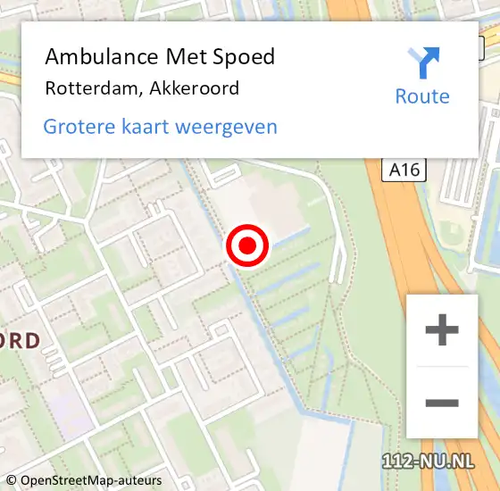Locatie op kaart van de 112 melding: Ambulance Met Spoed Naar Rotterdam, Akkeroord op 10 februari 2025 20:01