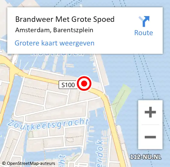 Locatie op kaart van de 112 melding: Brandweer Met Grote Spoed Naar Amsterdam, Barentszplein op 10 februari 2025 21:32