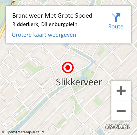 Locatie op kaart van de 112 melding: Brandweer Met Grote Spoed Naar Ridderkerk, Dillenburgplein op 10 februari 2025 22:52
