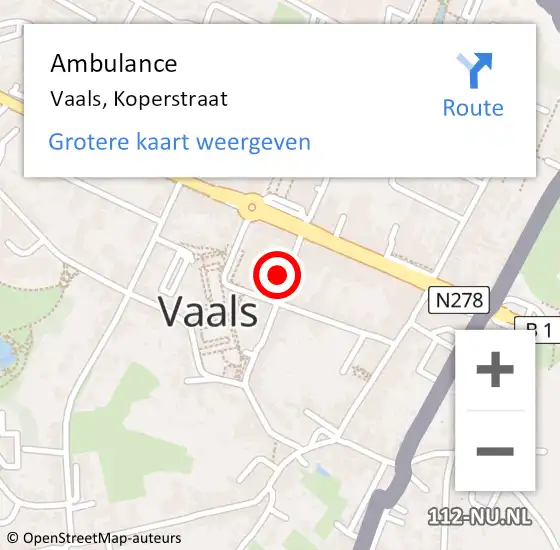 Locatie op kaart van de 112 melding: Ambulance Vaals, Koperstraat op 6 november 2014 08:50