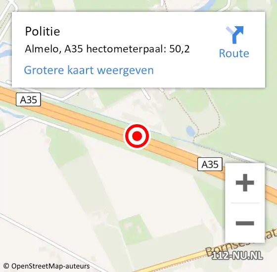 Locatie op kaart van de 112 melding: Politie Almelo, A35 hectometerpaal: 50,2 op 11 februari 2025 17:26