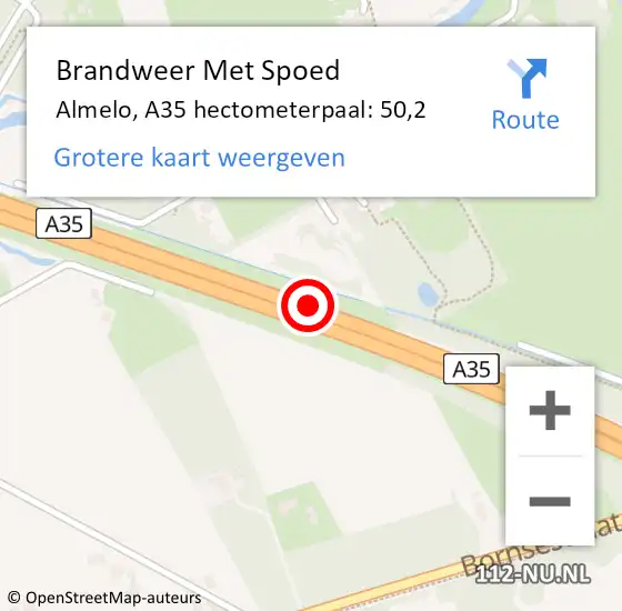Locatie op kaart van de 112 melding: Brandweer Met Spoed Naar Almelo, A35 hectometerpaal: 50,2 op 11 februari 2025 17:36