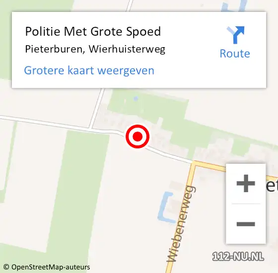 Locatie op kaart van de 112 melding: Politie Met Grote Spoed Naar Pieterburen, Wierhuisterweg op 11 februari 2025 22:19