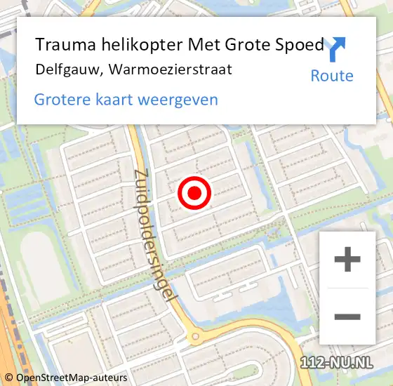 Locatie op kaart van de 112 melding: Trauma helikopter Met Grote Spoed Naar Delfgauw, Warmoezierstraat op 12 februari 2025 02:04