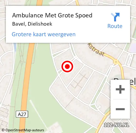 Locatie op kaart van de 112 melding: Ambulance Met Grote Spoed Naar Bavel, Dielishoek op 20 oktober 2013 03:29