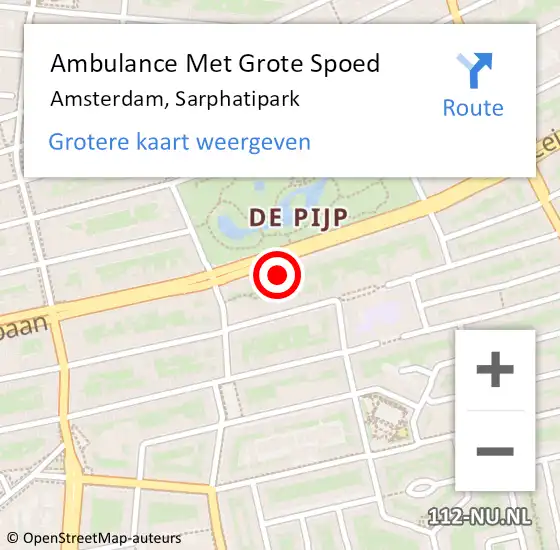 Locatie op kaart van de 112 melding: Ambulance Met Grote Spoed Naar Amsterdam, Sarphatipark op 12 februari 2025 11:50