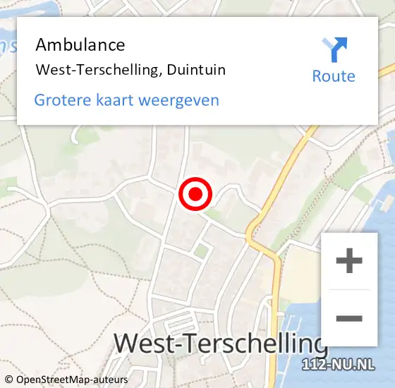 Locatie op kaart van de 112 melding: Ambulance West-Terschelling, Duintuin op 6 november 2014 11:22