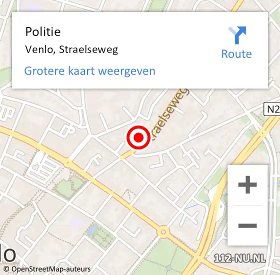 Locatie op kaart van de 112 melding: Politie Venlo, Straelseweg op 12 februari 2025 14:55