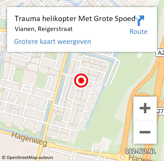 Locatie op kaart van de 112 melding: Trauma helikopter Met Grote Spoed Naar Vianen, Reigerstraat op 12 februari 2025 20:12