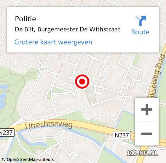 Locatie op kaart van de 112 melding: Politie De Bilt, Burgemeester De Withstraat op 6 november 2014 12:09