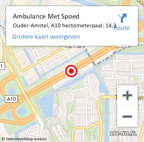 Locatie op kaart van de 112 melding: Ambulance Met Spoed Naar Ouder-Amstel, A10 hectometerpaal: 14,3 op 13 februari 2025 07:48