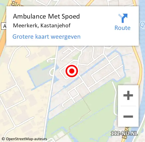 Locatie op kaart van de 112 melding: Ambulance Met Spoed Naar Meerkerk, Kastanjehof op 6 november 2014 12:29