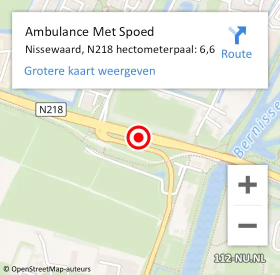 Locatie op kaart van de 112 melding: Ambulance Met Spoed Naar Nissewaard, N218 hectometerpaal: 6,6 op 13 februari 2025 11:38