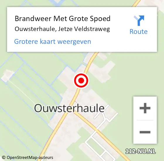 Locatie op kaart van de 112 melding: Brandweer Met Grote Spoed Naar Ouwsterhaule, Jetze Veldstraweg op 6 november 2014 13:07