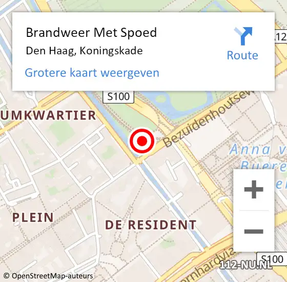 Locatie op kaart van de 112 melding: Brandweer Met Spoed Naar Den Haag, Koningskade op 13 februari 2025 15:15