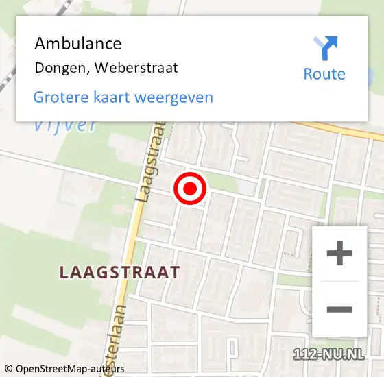 Locatie op kaart van de 112 melding: Ambulance Dongen, Weberstraat op 6 november 2014 13:37