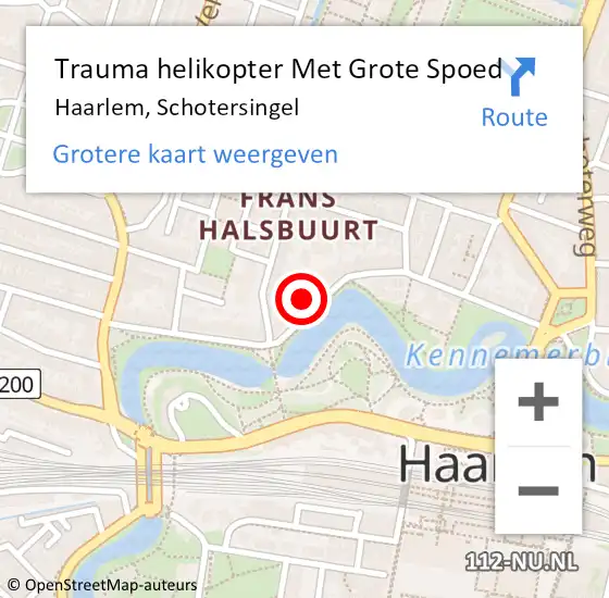 Locatie op kaart van de 112 melding: Trauma helikopter Met Grote Spoed Naar Haarlem, Schotersingel op 14 februari 2025 01:54
