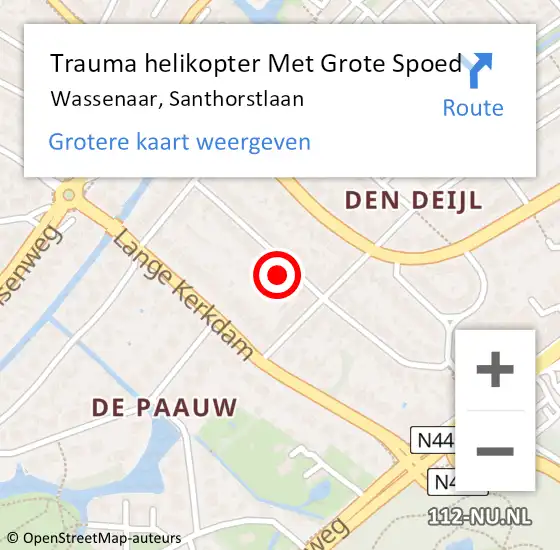 Locatie op kaart van de 112 melding: Trauma helikopter Met Grote Spoed Naar Wassenaar, Santhorstlaan op 14 februari 2025 06:03