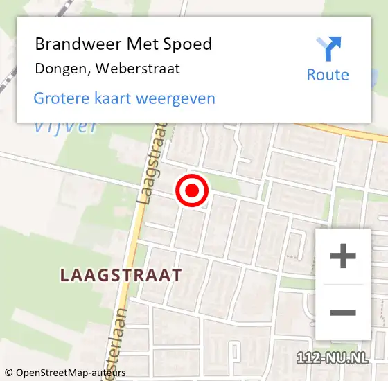 Locatie op kaart van de 112 melding: Brandweer Met Spoed Naar Dongen, Weberstraat op 6 november 2014 14:05