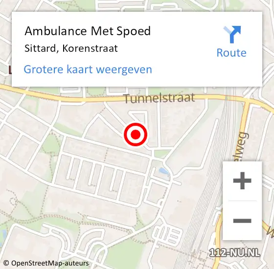 Locatie op kaart van de 112 melding: Ambulance Met Spoed Naar Sittard, Korenstraat op 6 november 2014 14:11