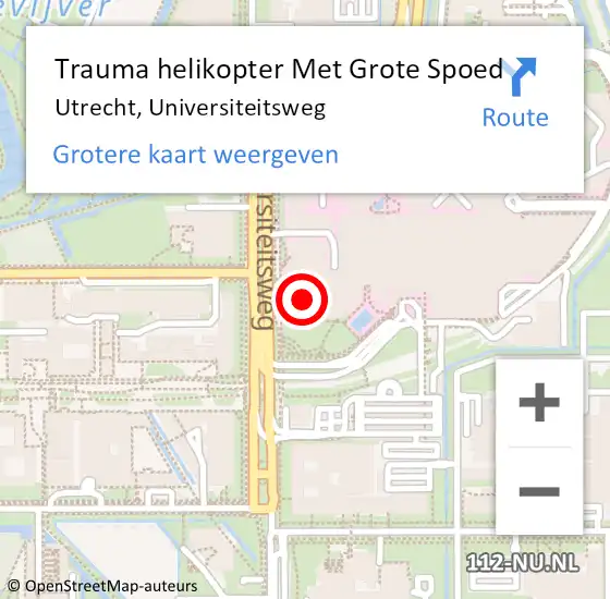 Locatie op kaart van de 112 melding: Trauma helikopter Met Grote Spoed Naar Utrecht, Universiteitsweg op 14 februari 2025 13:48