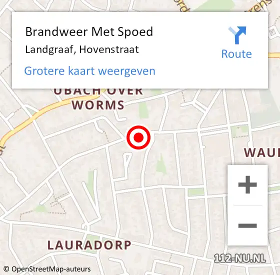 Locatie op kaart van de 112 melding: Brandweer Met Spoed Naar Landgraaf, Hovenstraat op 14 februari 2025 14:14