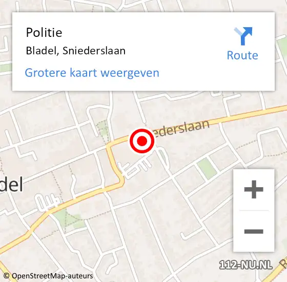 Locatie op kaart van de 112 melding: Politie Bladel, Sniederslaan op 14 februari 2025 14:38