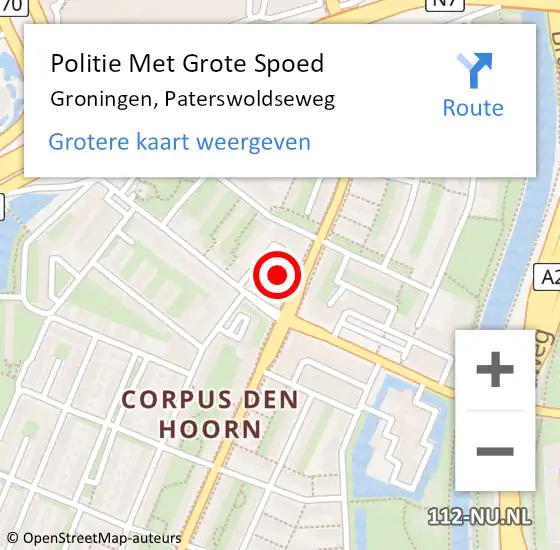 Locatie op kaart van de 112 melding: Politie Met Grote Spoed Naar Groningen, Paterswoldseweg op 14 februari 2025 14:46