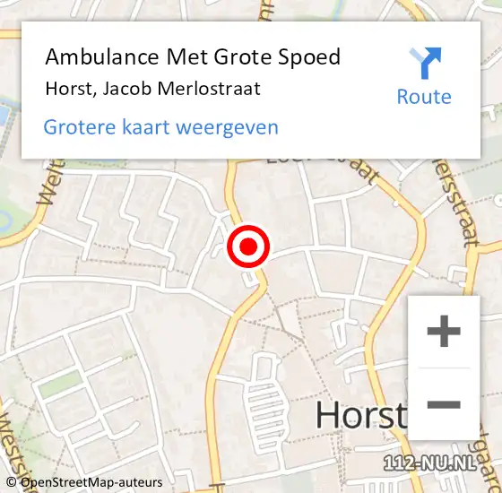 Locatie op kaart van de 112 melding: Ambulance Met Grote Spoed Naar Horst, Jacob Merlostraat op 6 november 2014 16:08