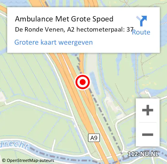 Locatie op kaart van de 112 melding: Ambulance Met Grote Spoed Naar De Ronde Venen, A2 hectometerpaal: 37 op 15 februari 2025 12:37