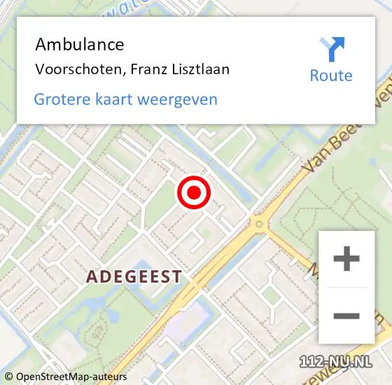 Locatie op kaart van de 112 melding: Ambulance Voorschoten, Franz Lisztlaan op 6 november 2014 16:59