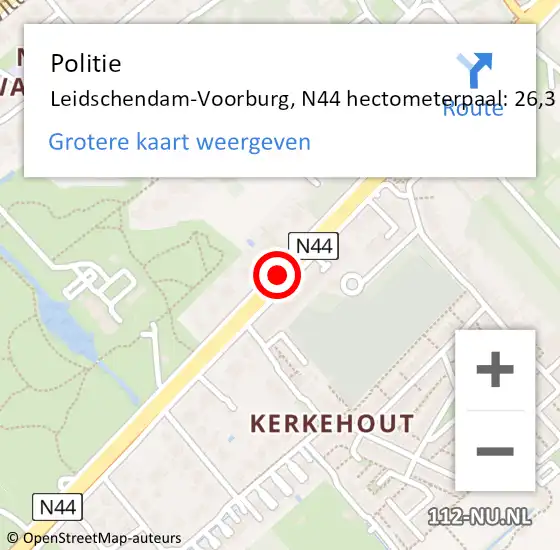 Locatie op kaart van de 112 melding: Politie Leidschendam-Voorburg, N44 hectometerpaal: 26,3 op 15 februari 2025 15:49