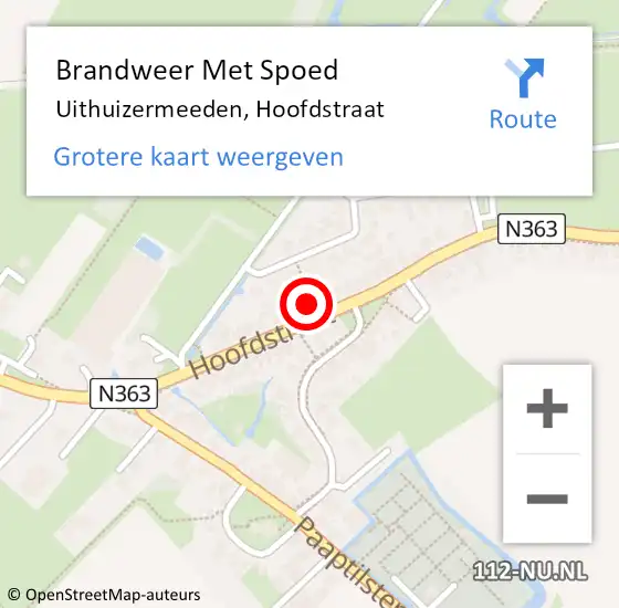 Locatie op kaart van de 112 melding: Brandweer Met Spoed Naar Uithuizermeeden, Hoofdstraat op 15 februari 2025 15:58