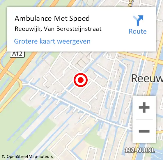 Locatie op kaart van de 112 melding: Ambulance Met Spoed Naar Reeuwijk, Van Beresteijnstraat op 6 november 2014 17:23