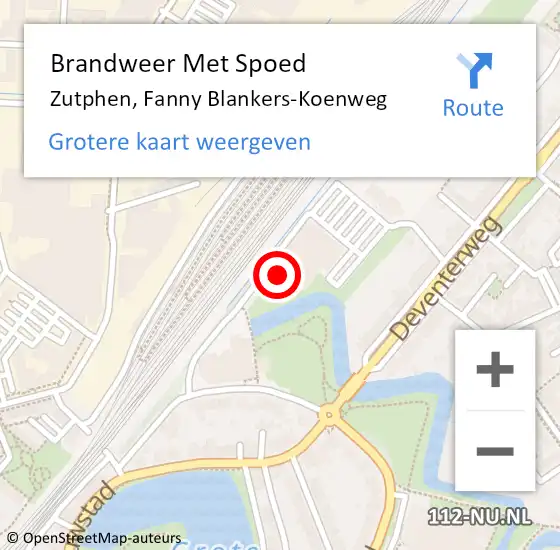 Locatie op kaart van de 112 melding: Brandweer Met Spoed Naar Zutphen, Fanny Blankers-Koenweg op 15 februari 2025 19:52