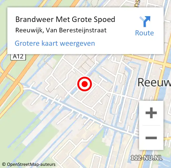 Locatie op kaart van de 112 melding: Brandweer Met Grote Spoed Naar Reeuwijk, Van Beresteijnstraat op 6 november 2014 17:51