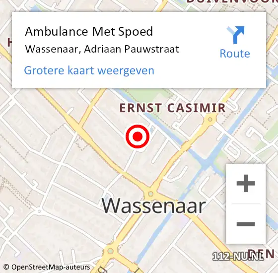 Locatie op kaart van de 112 melding: Ambulance Met Spoed Naar Wassenaar, Adriaan Pauwstraat op 15 februari 2025 23:46