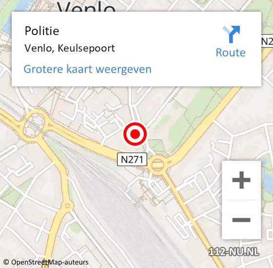 Locatie op kaart van de 112 melding: Politie Venlo, Keulsepoort op 16 februari 2025 04:40