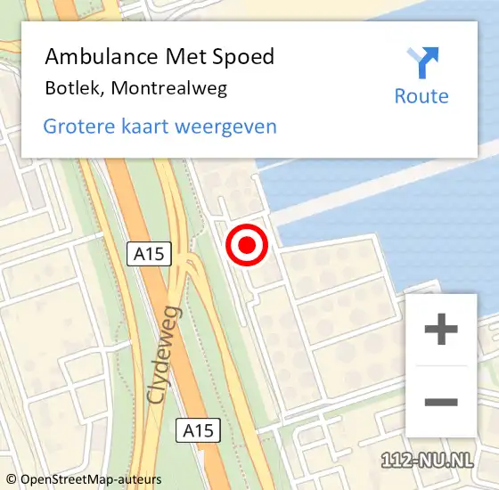 Locatie op kaart van de 112 melding: Ambulance Met Spoed Naar Botlek, Montrealweg op 6 november 2014 18:11