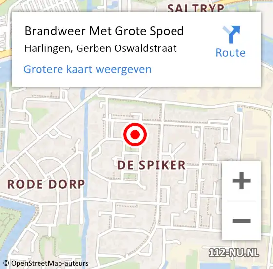 Locatie op kaart van de 112 melding: Brandweer Met Grote Spoed Naar Harlingen, Gerben Oswaldstraat op 6 november 2014 18:38