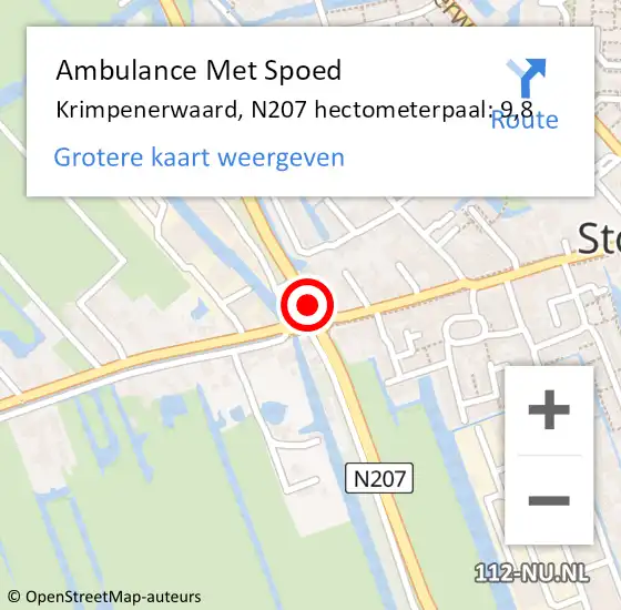 Locatie op kaart van de 112 melding: Ambulance Met Spoed Naar Krimpenerwaard, N207 hectometerpaal: 9,8 op 16 februari 2025 16:09
