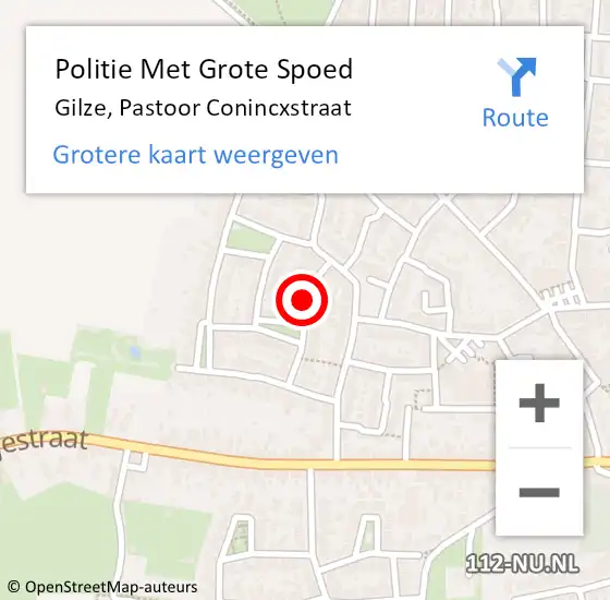 Locatie op kaart van de 112 melding: Politie Met Grote Spoed Naar Gilze, Pastoor Conincxstraat op 16 februari 2025 17:31